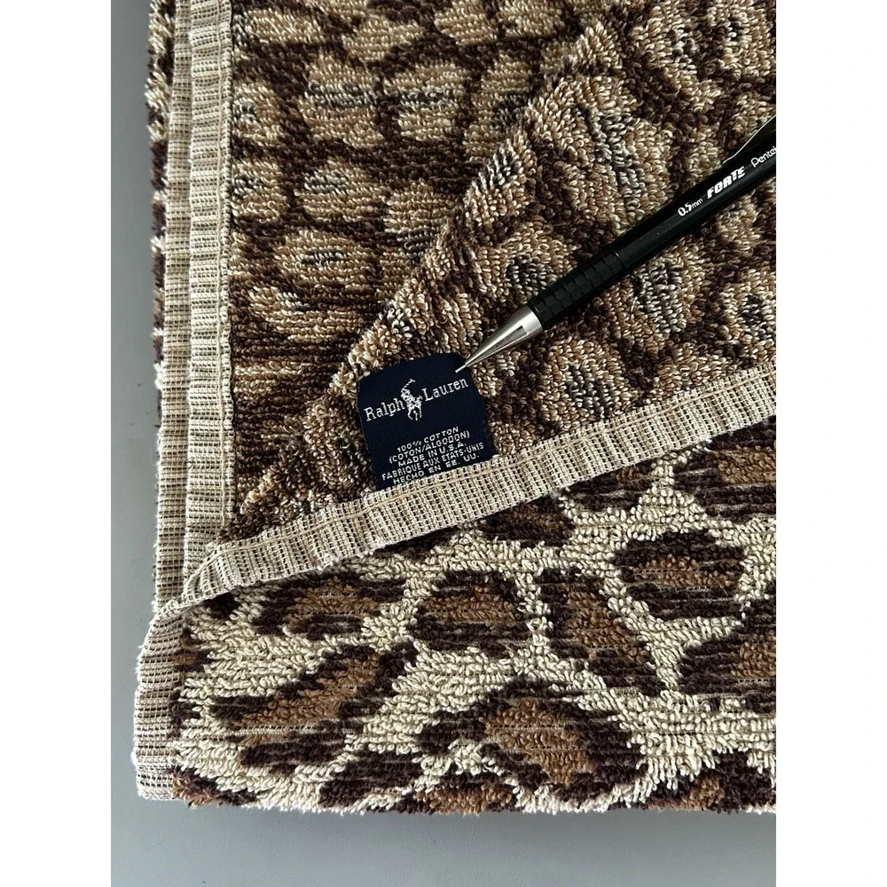 2 Vtg Ralph Lauren Aragon Leopard Print Bath Towel Cheetah USA 27x51